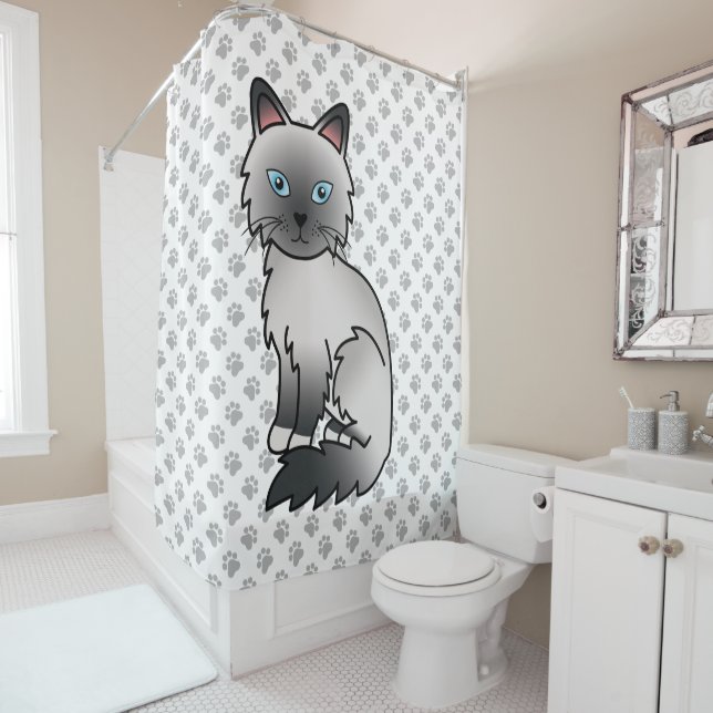 Blue Point Birman / Ragdoll Cat & Paws Shower Curtain (In Situ)