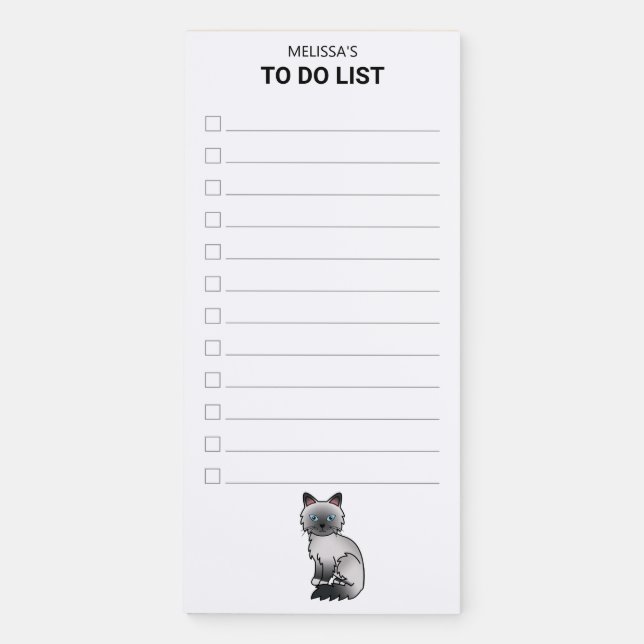Blue Point Birman / Ragdoll Cat To Do List & Name Magnetic Notepad (Front)