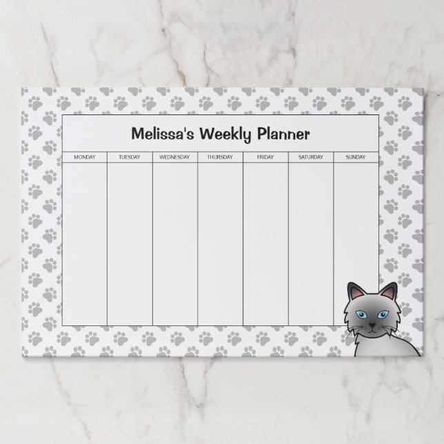 Blue Point Birman / Ragdoll Cat Weekly Planner Paper Pad (Front)