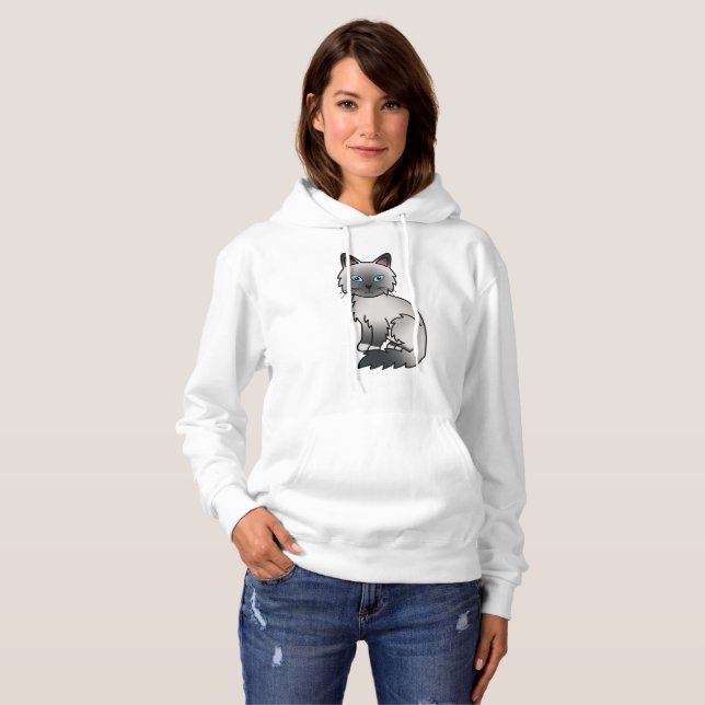 Blue Point Birman / Ragdoll Cute Cartoon Cat Hoodie (Front Full)