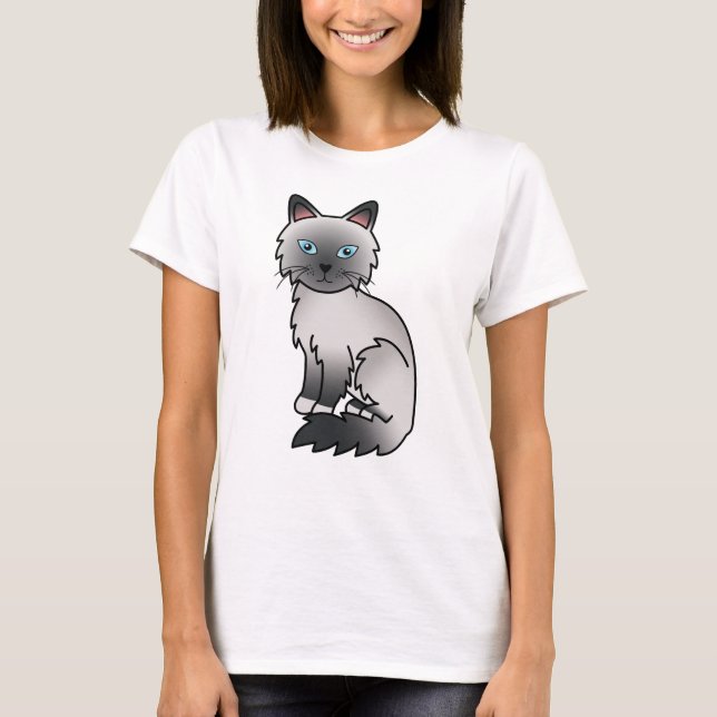 Blue Point Birman / Ragdoll Cute Cartoon Cat T-Shirt (Front)