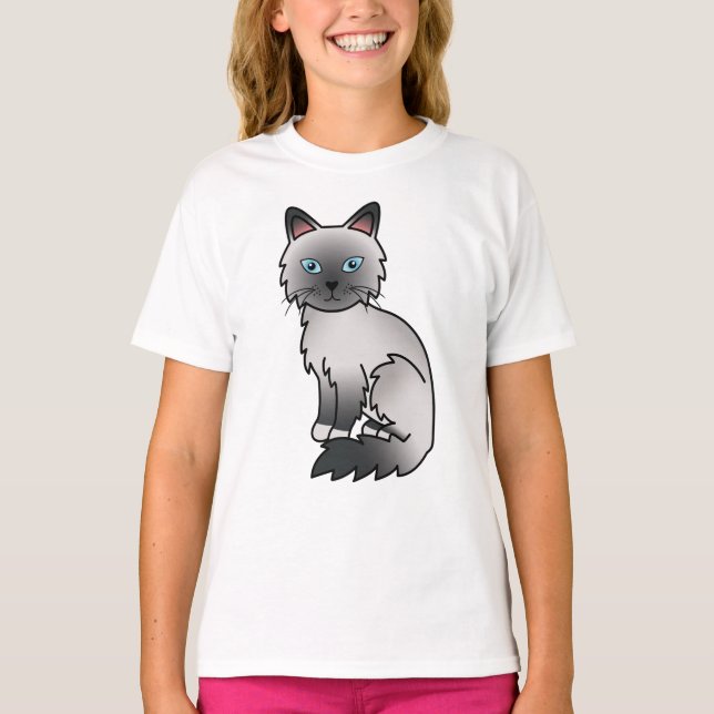 Blue Point Birman / Ragdoll Cute Cartoon Cat T-Shirt (Front)