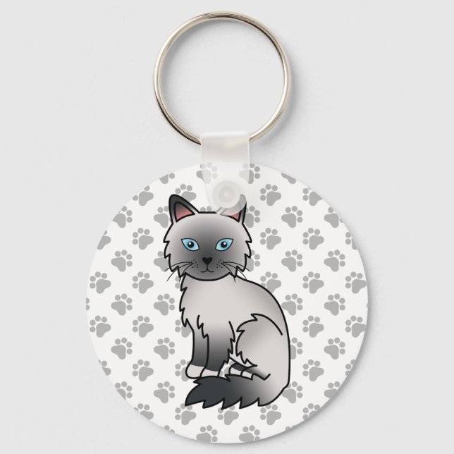 Blue Point Birman / Ragdoll Cute Cat Illustration Keychain (Front)
