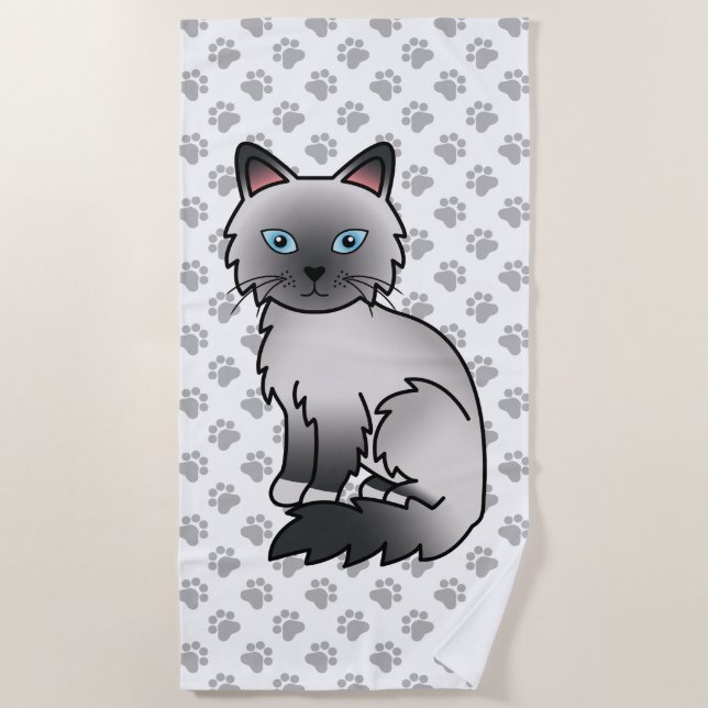Blue Point Birman / Ragdoll Cute Cat & Paws Beach Towel (Front)