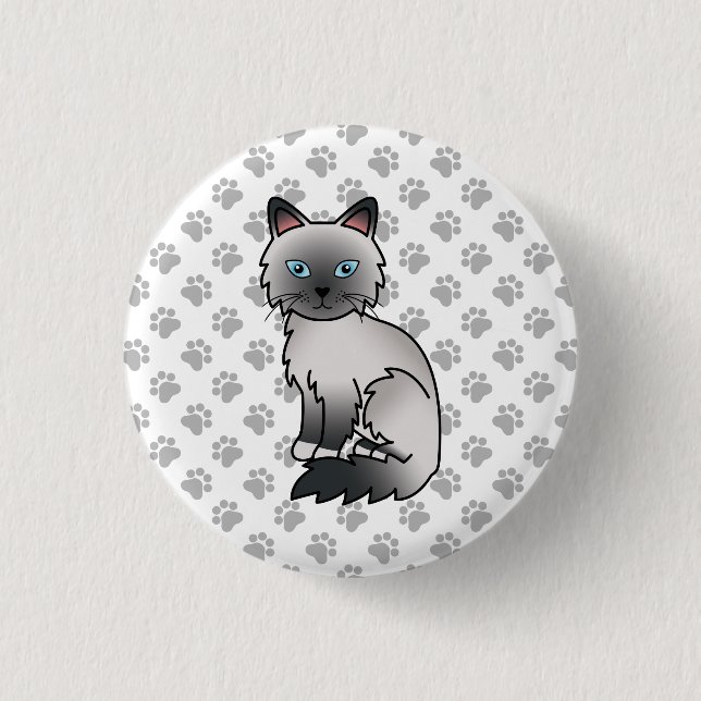 Blue Point Birman / Ragdoll Cute Cat & Paws Button (Front)