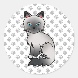 Blue Point Birman / Ragdoll Cute Cat & Paws Classic Round Sticker