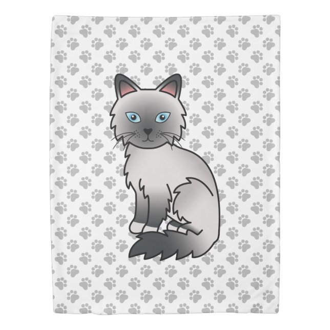 Blue Point Birman / Ragdoll Cute Cat & Paws Duvet Cover (Front)