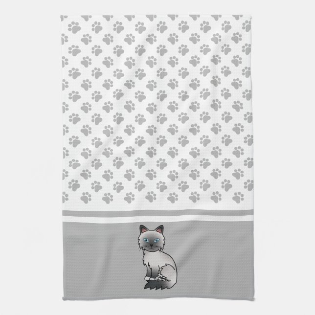 Blue Point Birman / Ragdoll Cute Cat & Paws Kitchen Towel (Vertical)