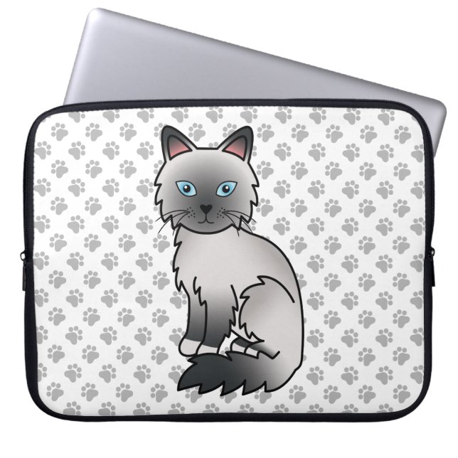 Blue Point Birman / Ragdoll Cute Cat & Paws Laptop Sleeve (Front)