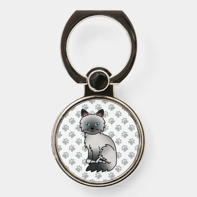 Blue Point Birman / Ragdoll Cute Cat & Paws Phone Ring Stand (Front)