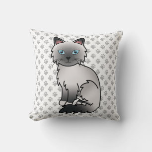 Blue Point Birman / Ragdoll Cute Cat & Paws Throw Pillow