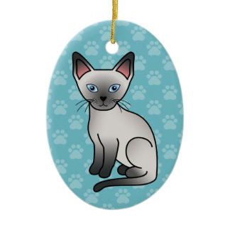 Blue Point Siamese Cat Cute Cartoon Illustration Ceramic Ornament