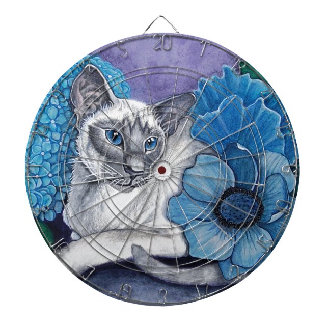 Blue Point Siamese Cat Dartboard With Darts (Front)
