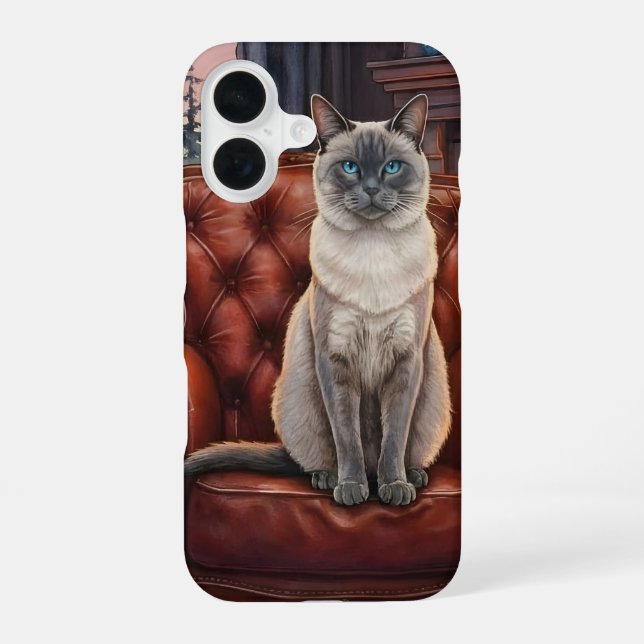 Blue Point Siamese cat in Leather chair iPhone Case (Back)