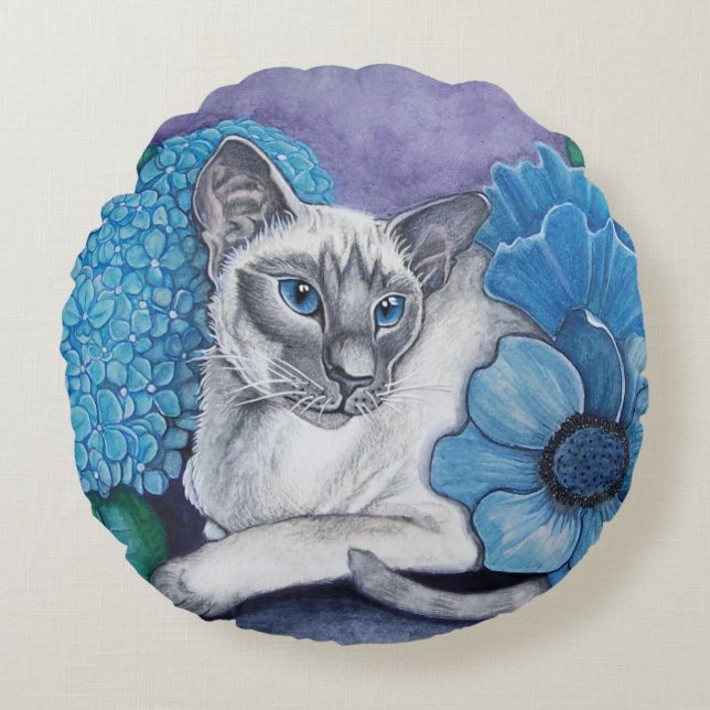 Blue Point Siamese Cat Round Pillow (Front)