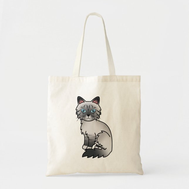 Blue Point Tabby Birman / Ragdoll Cartoon Cat Tote Bag (Front)
