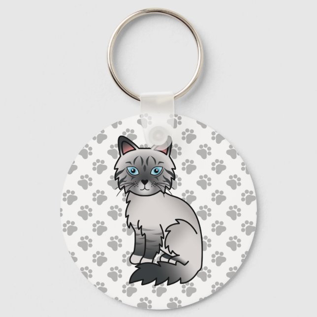 Blue Point Tabby Birman / Ragdoll Cat Illustration Keychain (Front)