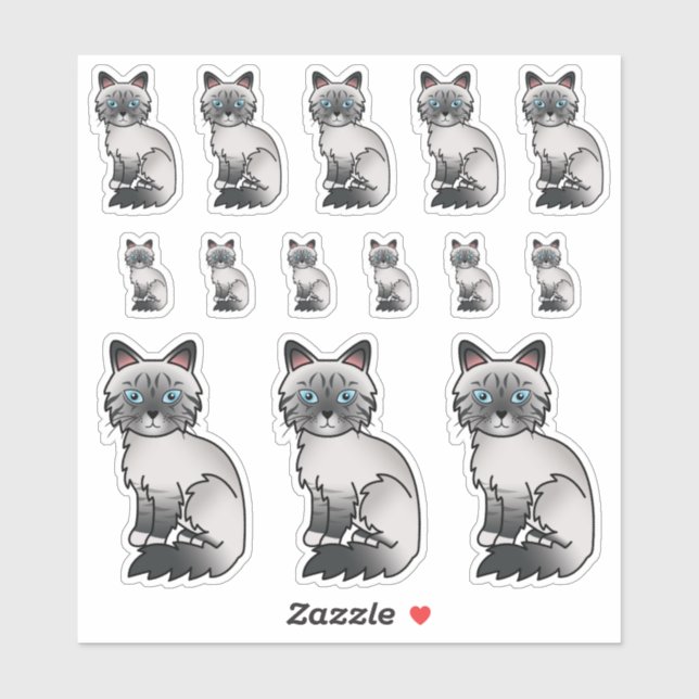 Blue Point Tabby Birman/Ragdoll Cute Cartoon Cats Sticker (Sheet)