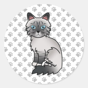 Blue Point Tabby Birman / Ragdoll Cute Cat & Paws Classic Round Sticker