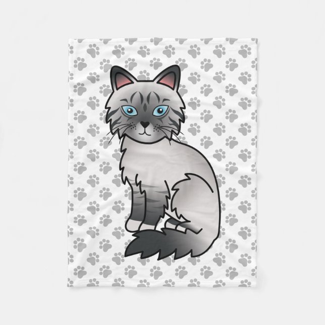 Blue Point Tabby Birman / Ragdoll Cute Cat & Paws Fleece Blanket (Front)