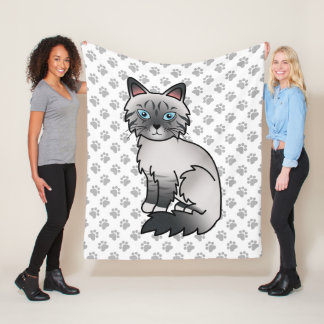 Blue Point Tabby Birman / Ragdoll Cute Cat &amp; Paws Fleece Blanket