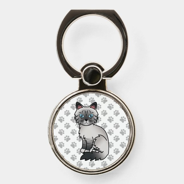 Blue Point Tabby Birman / Ragdoll Cute Cat & Paws Phone Ring Stand (Front)