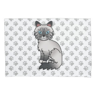 Blue Point Tabby Birman / Ragdoll Cute Cat & Paws Pillow Case