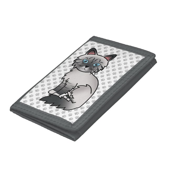 Blue Point Tabby Birman / Ragdoll Cute Cat & Paws Trifold Wallet (Bottom)