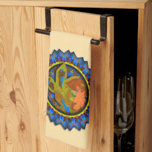 Blue Points Circled Fall Leaves Kitchen Towel