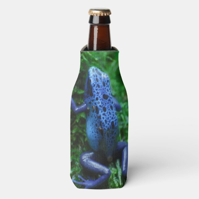 Blue Poison Arrow Frog Bottle Cooler (Bottle Front)