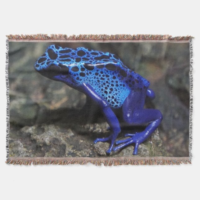Blue Poison Dart Frog, Bright Blue Frog Throw Blanket (Front)
