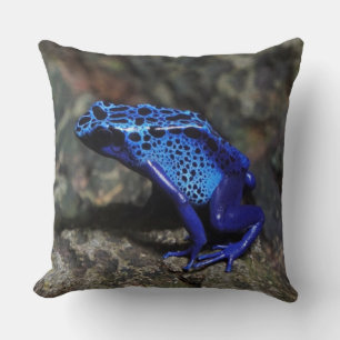 Blue Poison Dart Frog, Bright Blue Frog Throw Pillow