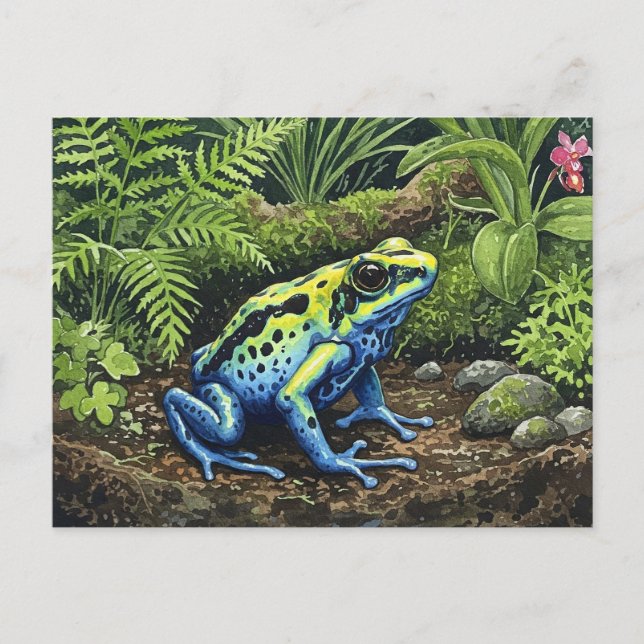Blue Poison Dart Frog Postcard for Postcrossing (Front)
