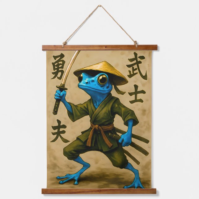 Blue Poison Dart Frog Samurai - Japanese Ink Hanging Tapestry (Front)