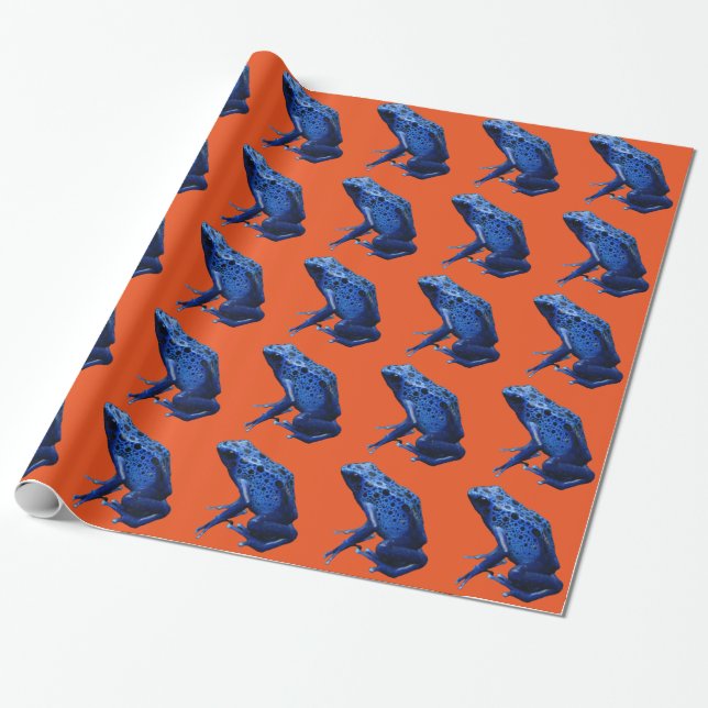 Blue Poison Dart Frog Wrapping Paper (Unrolled)