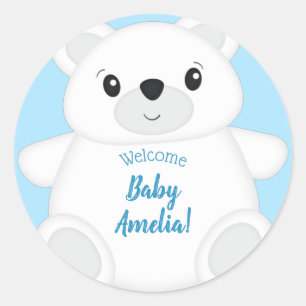 Blue Polar Bear Baby Shower Classic Round Sticker