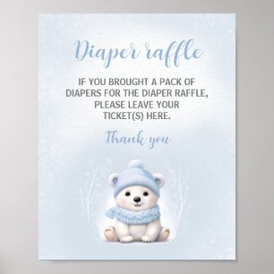 Blue Polar Bear Baby Shower Diaper Raffle Sign
