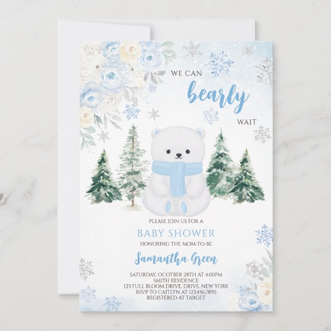 Blue Polar Bear Baby Shower Invitation (Front)