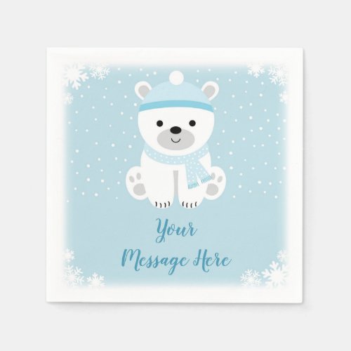 Blue Polar Bear Baby Shower Paper Napkins