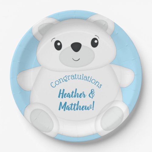 Blue Polar Bear Baby Shower Paper Plates