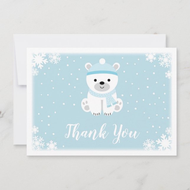 Blue Polar Bear Baby Shower Thank You Card (Front)