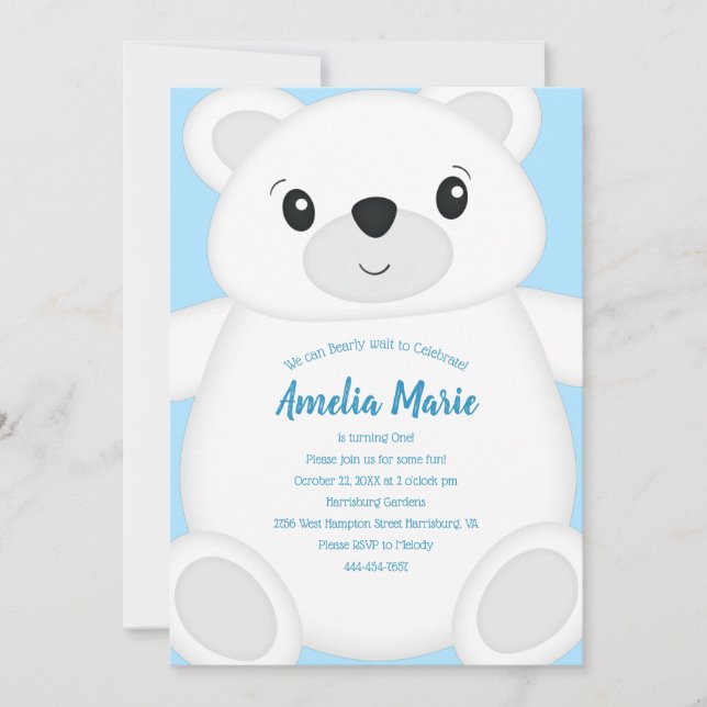 Blue Polar Bear Birthday Party Invitation (Front)
