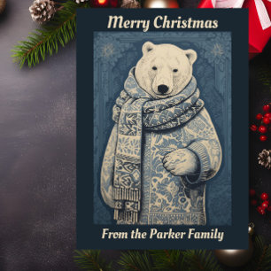 Blue Polar Bear Christmas Holiday Card