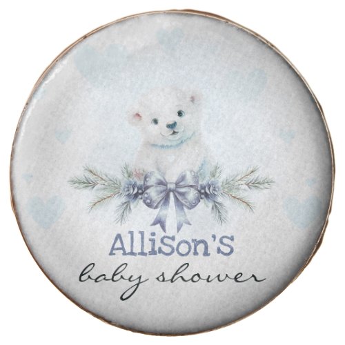 Blue Polar Bear Cub Boy Hearts Winter Baby Shower Chocolate Covered Oreo