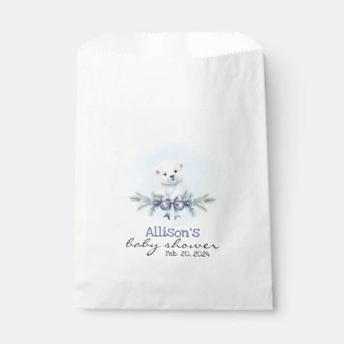 Blue Polar Bear Cub Boy Hearts Winter Baby Shower Favor Bag