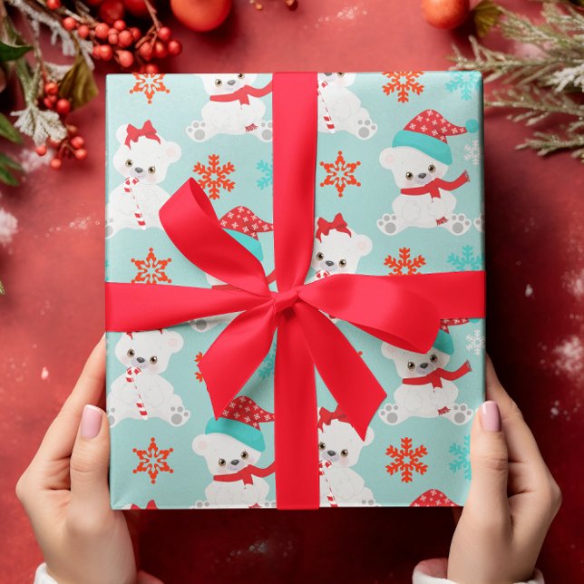 Blue Polar Bear Holiday Winter Christmas Wrapping Paper (Creator Uploaded)