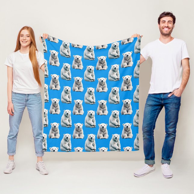 Blue Polar Bear Pattern Design  Fleece Blanket (Creator Uploaded)