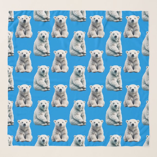 Blue Polar Bear Pattern Design  Scarf (Front)