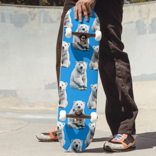 Blue Polar Bear Pattern Design  Skateboard