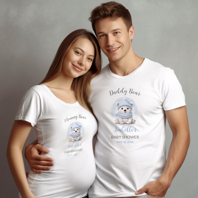 Blue Polar Bear Winter Boy Baby Shower Parents T-Shirt (Blue Polar Bear Winter Boy Baby Shower Parents T-Shirt)